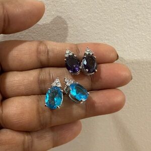 Versatile Oval Zircon Stud Earrings Royal Blue